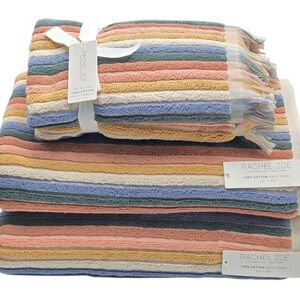 Rachel Zoe 4pc Sunflower Striped Cotton Towel Set 2 Bath 2 Hand Autumnal Colors